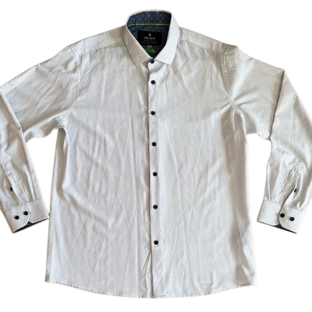 TOM BAINE MEN SLIM FIT SZ XL LONG SLEEVE GEOMETRIC PRINT BUTTON DOWN DRESS SHIRT